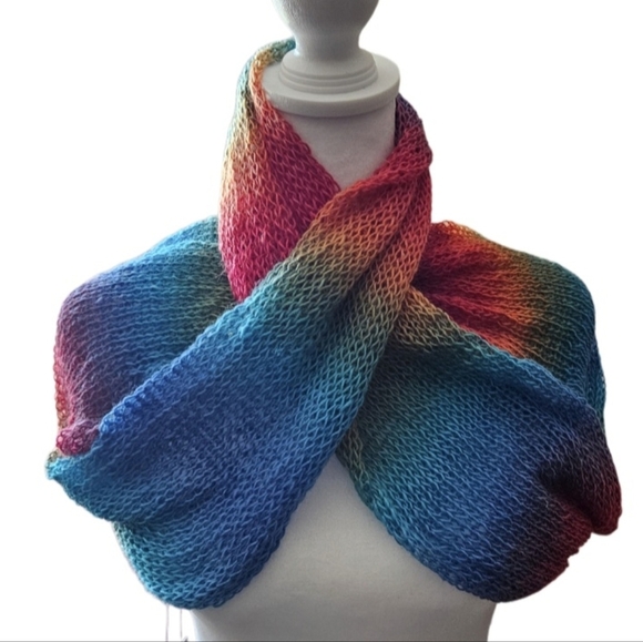 Hand knit Rainbow Crochet Magic Ball Wrap Handmade Multiway Scarf Hat Shaw Vest - Picture 11 of 17